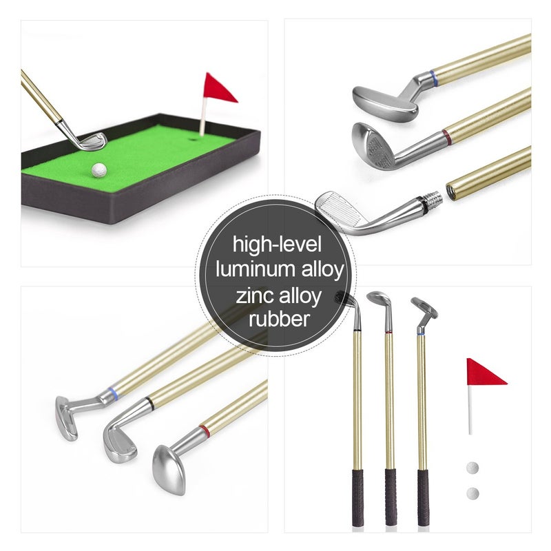 Juboury Golf Pen Set  Mini Desktop Golf Ball Pen Gift Set with Putting Green  Flag 3 Golf Clubs Pens & 2 Balls  from Daughter Son Wife - Image 2
